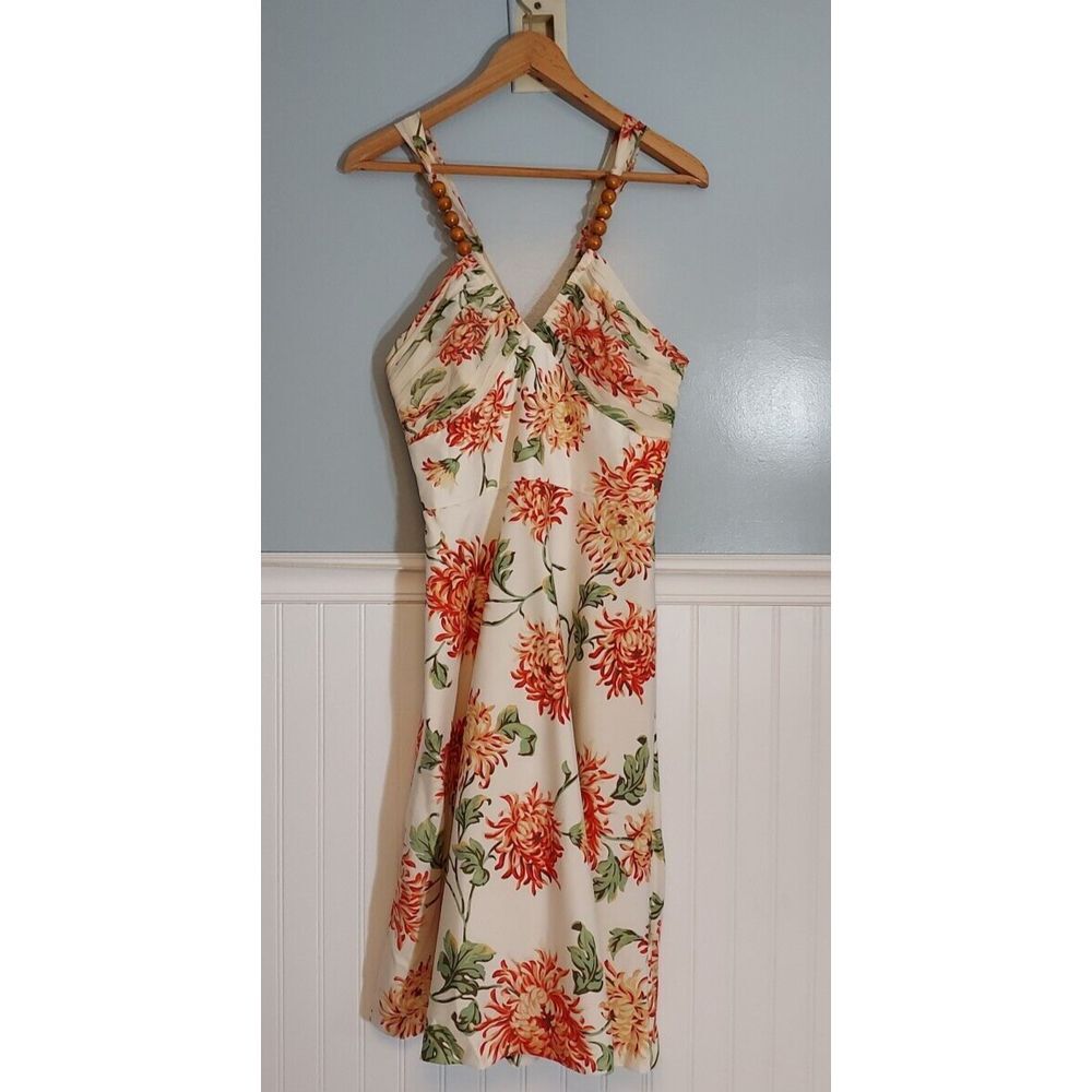 Donna Ricco Floral Midi Dress - Cream, Orange, Green